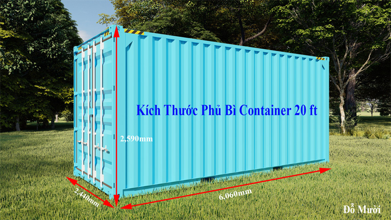 Kích thước phủ bì container 20 feet